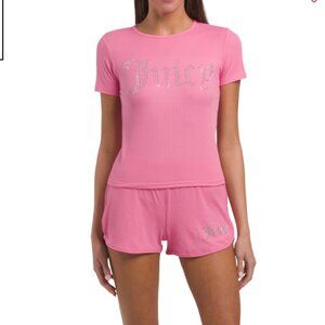 JUICY COUTURE 2pc shorts set Rhinestone Logo Sleepwear size M L Pink